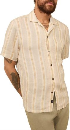 Faherty Laguna Stripe Linen Camp Shirt in Oak Island Stripe at Nordstrom Rack, Size Xx-Large