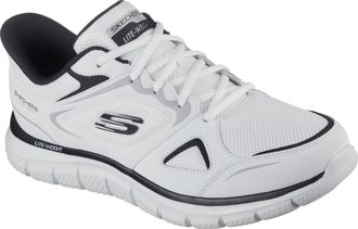 Skechers Slip-On Sneaker SKECHERS TRACK, Herren, Gr. 47,5, schwarz-weiss (wei&szlig;, schwarz), Leder, Textil, Schuhe Slip-On Sneaker, Freizeitschuh, Schn&uuml;rschuh mit