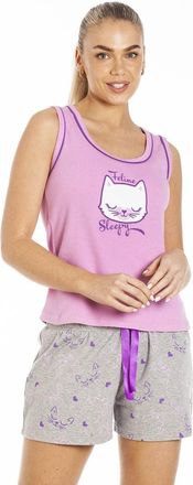 Camille 100% Cotton Pug Dog & Cat Womens Pyjamas - Lightweight Pyjamas for Women with Elasticated Shorts for your Summer Nightwear Lilac 16-18