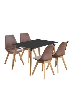Life Interiors 5PCs Dining Set - a Halo Dining Table & Set of 4 Lorenzo Tulip chairs with Padded Seat in Brown