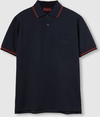 Gucci Cotton Polo Shirt With Embroidery, Size XXL, Blue