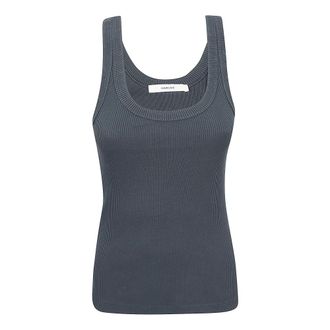 Haikure Sleeveless Tops, female, Blue, Size: XS Gem Rib Cotton Tank