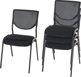 Hhg Hhg - Nunca Usado] Juego De 4 Sillas De Visita T401, Silla De Conferencia Apilable, Tela/textil, Asiento Negro, Pies Negros