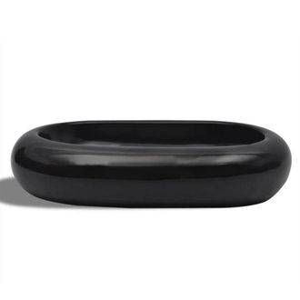 Berkfield Home Elegant Ceramic Bathroom Sink Basin Black Oval