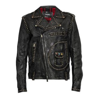 Dsquared2 Leren jas met vintage-effect - Heren - Leren en Su&egrave;de Jassen - Zwart - M - Katoen - Jassen