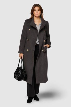 Wallis Double Breasted Tab Detail Funnel Coat in Dark Grey at Nordstrom, Size 18