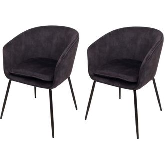 Hhg Non utilizzato] Set di 2 sedie da pranzo HHG 074, poltroncina da cucina imbottita, stoffa/tessuto (340g/m&sup2;) metallo, grigio scuro