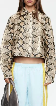 Lioness Angel Faux Snakeskin Jacket in Camel at Nordstrom, Size X-Large
