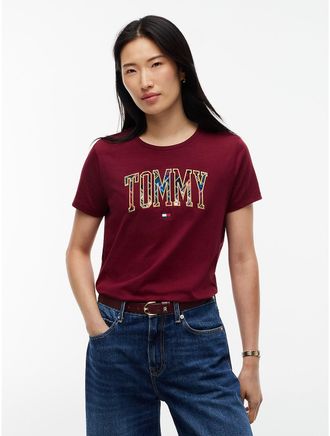 Tommy Hilfiger Womens Plaid Varsity Tommy Logo T-Shirt - Burgundy - XXL