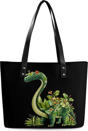 Generic Brontosaurus Dinosaur Flower Tote Bags for Women Cute Shoulder Purses Handbags