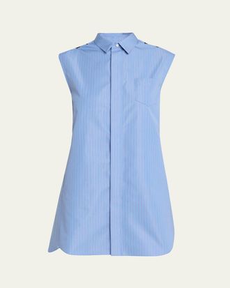 sacai Chiffon Godet Striped Poplin Mini Shirtdress
