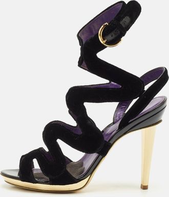 Sergio Rossi Black Velvet Strappy Sandals