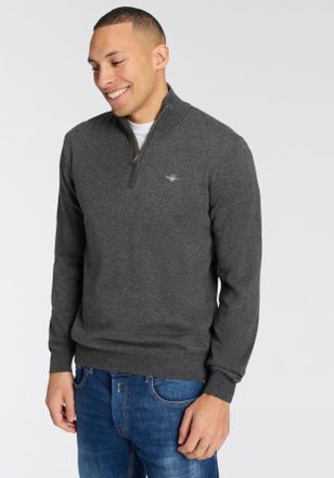 GANT Stehkragenpullover GANT COTTON/WOLL HALF ZIP, Herren, Gr. XXL, grau (dunkelgrau melange), Strick, Obermaterial: 70% Baumwolle, 30% Wolle, normal, Ripp
