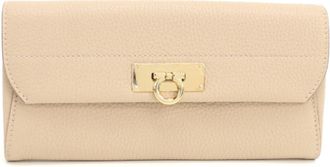 Ferragamo Gancini Beige Leather Long Wallet (Bi-Fold) (Pre-Owned)