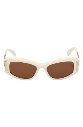 Max Mara 52mm Cat Eye Sunglasses in Shiny White Pale Gold /Brown at Nordstrom