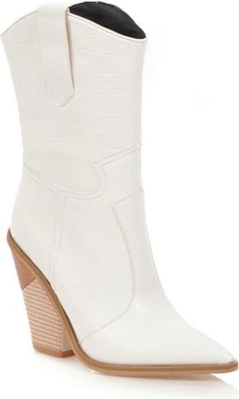 Generic Womens Mid-Calf Western Cowboy Boots Boots with Wedge Heel & Pointed Toe, Slip-on,White,5.5 UK