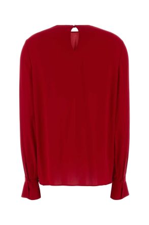 Valentino Garavani Womens Red Georgette Blouse Paris Exterior: Silk Camicie