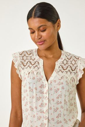 Roman Lace Yoke Floral Blouse