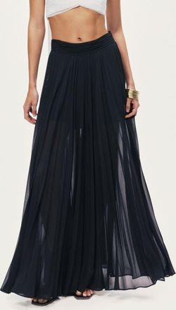 Nocturne Pleated Chiffon Wide-Leg Pants in Black at Nordstrom, Size X-Small Eu