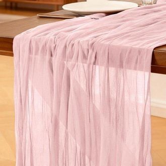 No Brand Camino De Mesa De Gasa Rosa, 300 X 90 Cm, Estilo Bohemio, Ideal Para Bodas, Cumplea&ntilde;os, Baby Showers Y Despedidas De Soltera