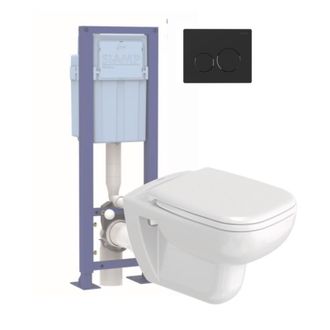 Duravit Pack Inodoro Suspendido Sin Reborde Duravit D-code + Asiento + Soporte Siamp + Placa Negra