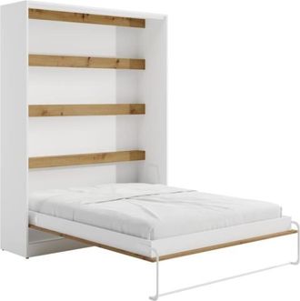 VENTE-UNIQUE.COM Cama abatible melamina color natural claro, blanco 160 x 200 cm
