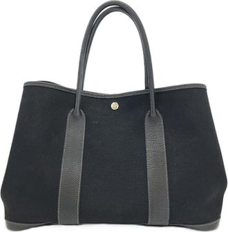 Herm&egrave;s Garden Black Toile Officier Leather Tote Bag (Pre-Owned)