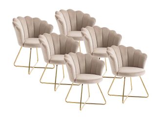 Vente-Unique Sedia In Velluto E Metallo Beige E Dorato - Lotto Di 6 - Fiori Ii