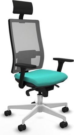 Piqueras y Crespo Piqueras Y Crespo - Horna sincro malla gris similpiel turquesa brazos 3D base blanca cabecero fijo ruedas 65mm nailon