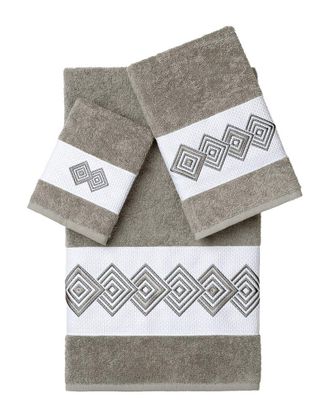 Linum Home Textiles 100% Turkish Cotton Noah 3Pc Embellished Towel Set