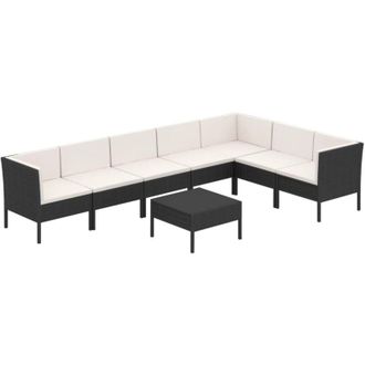 vidaXL 8 Pcs Garden Lounge Set Con Vime Pe Negro
