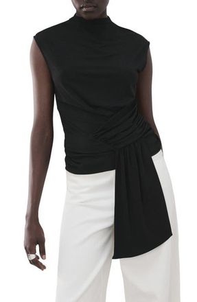 Mango Shirred Faux Wrap Top in Black at Nordstrom, Size X-Small