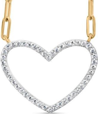 House of Brilliance 14K Yellow Gold Plated Silver 1/4 Cttw Diamond Heart with Paperclip Chain Necklace at Nordstrom