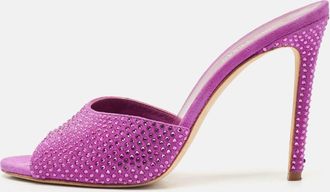 PARIS TEXAS Pink Suede Crystal Embellished Slide Sandals