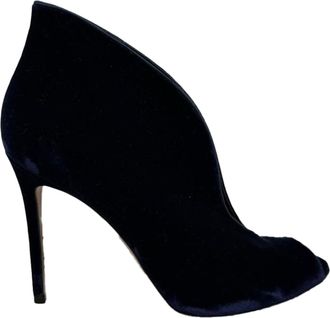 Gianvito Rossi Gianvito Rossi Vamp Peep-Toe Enkellaarsjes in Nav Blue Velvet