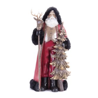 Melrose International Hooded Woodland Santa with Deer Staff 19.5 - Red, Bronze