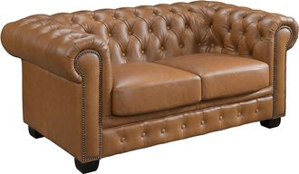 Vente-Unique Sof&aacute; chesterfield 2 plazas BRENTON 100% piel de b&uacute;falo - Caramelo vintage