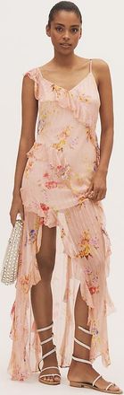 BHLDN Rae Asymmetric Ruffle Printed Chiffon Maxi Dress