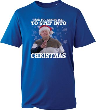 Generic Christmas Humor Graphic Tee - Step Into Christmas Parody Shirt for Holiday Parties and Gag Gifts (Royal, M Years)