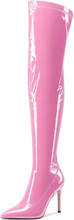 Castamere Womens Stiletto High Heel Pointed Toe Over Above The Knee Boots Zipper Party Sexy Boots 10 CM Heels Pink 5.5 UK