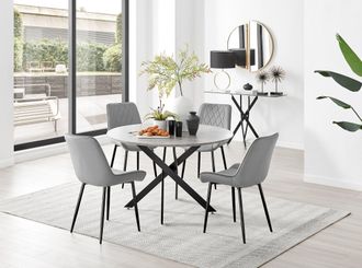 Furniturebox Novara Grey Concrete Effect Black Leg 120cm Round Dining Table & 4 Pesaro Black Leg Chairs
