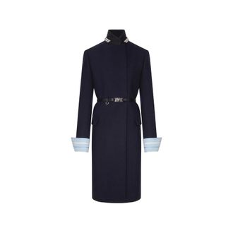 Prada Long Wool Coat With Belt And Jewel Collar