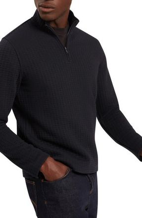Ted Baker Caindle Black Waffle Texture Quarter Zip Pullover in Navy at Nordstrom, Size 5