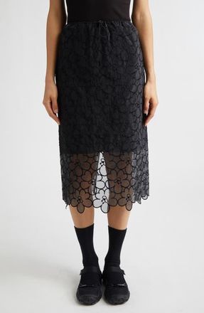 Cecilie Bahnsen Bria Floral Embroidered Organza Midi Skirt in Black Felicia Embroidery at Nordstrom, Size 4 Us