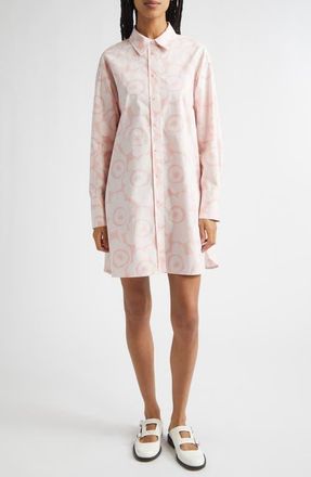 Marimekko Kuvitelma Unikko Long Sleeve Cotton Poplin Shirtdress in Light Pink at Nordstrom, Size 10 Us