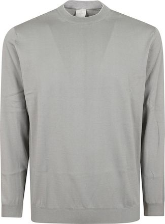 Eleventy Crew Neck Sweater in Lightweight Cotton with Ribbed Accents
