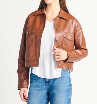 Dex Clothing Button Front Faux Leather Jacket In Brown