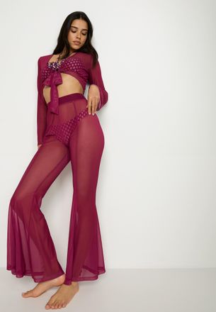 Lascana Langarmshirt LSCN BY LASCANA, Damen, Gr. 34, lila (schwarz berry), Netz, Obermaterial: 95% Polyester, 5% Elasthan, unifarben, figurbetont kurz, tiefer