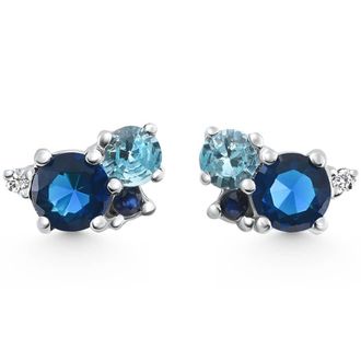 Pompeii3 4Ct Diamond & Blue Gemstone Hydrangea Bouquet Earrings Studs 14k Gold Lab Grown