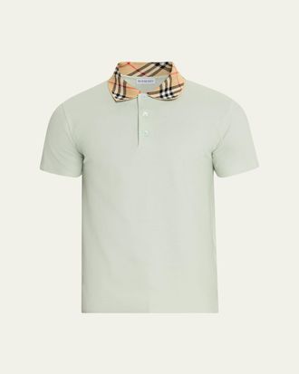 Burberry Mens Check-Collar Slim Fit Cotton Polo Shirt